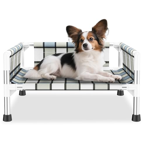 Erhöhtes Hundebett für den Außenbereich, kühlendes, waschbares Hundebett mit Geländer, strapazierfähiges und atmungsaktives Baumwollnetz, Haustier-Hängematte mit Edelstahlrohrrahmen für kleine Erhöhtes Hundebett für den Außenbereich, kühlendes, waschbares Hundebett mit Geländer, strapazierfähiges und atmungsaktives Baumwollnetz, Haustier-Hängematte mit Edelstahlrohrrahmen für kleine von Caghash
