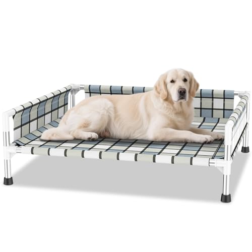 Erhöhtes Hundebett für den Außenbereich, kühlendes, waschbares Hundebett mit Schutzschiene, strapazierfähiges und atmungsaktives Baumwollnetz, Haustier-Hängematte mit Edelstahlrohrrahmen für kleine Erhöhtes Hundebett für den Außenbereich, kühlendes, waschbares Hundebett mit Schutzschiene, strapazierfähiges und atmungsaktives Baumwollnetz, Haustier-Hängematte mit Edelstahlrohrrahmen für kleine von Caghash