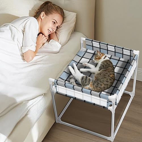 Hundebett mit Sichtfenster für Haustiere, Katzenbett – Hundebett mit Schutzgeländer-Verlängerung an menschlichem Bett, erhöht, für Hunde, Katzen, Fensterstange, Nachttisch, Hundebett, Schlafmatte von Caghash
