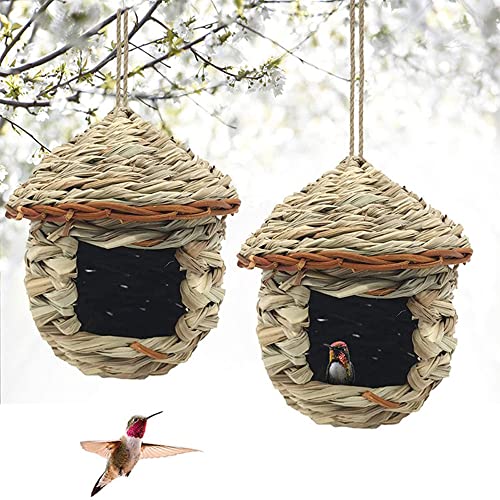 2 Stück Gras Bird Nest, Vogelnest Gras, Handgewebte Vogelhäuser, Verschleißfest Hängender Vogelnest, Handgewebte Vogelhütte Gras Bird Nest, für Wellensittich Meise, Kanarienvogel, Amsel (15x15 cm) von CaiYuanGJ