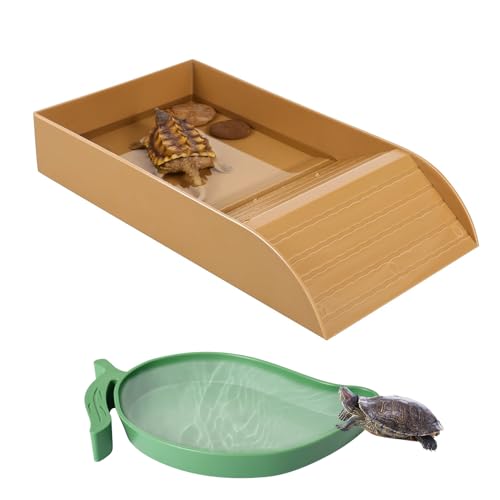 2 Stück Reptilien-Badebecken, Badewanne für Reptilien, rutschfeste Reptilien-Pool-Schüssel Mit Rampe, Schale Mit Rampe Und Sonnenplattform für Eidechsen, für Krabbeltiere, Echsen (Braun) von CaiYuanGJ