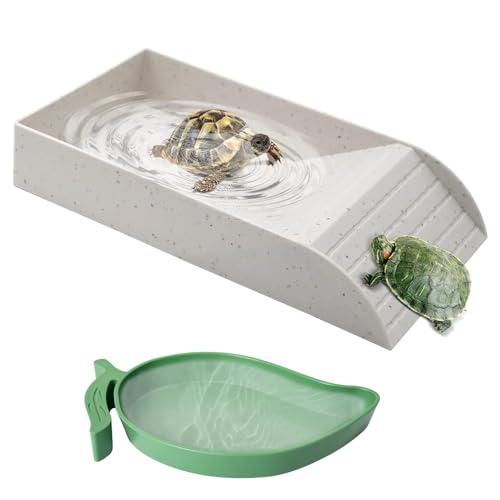 2 Stück Reptilien-Badebecken, Badewanne für Reptilien, rutschfeste Reptilien-Pool-Schüssel Mit Rampe, Schale Mit Rampe Und Sonnenplattform für Eidechsen, für Krabbeltiere, Echsen (Weiß) von CaiYuanGJ