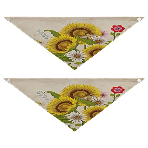 2 Stück Hundehalstücher Haustier Bandana Schal Druckknopf Dreieck Lätzchen Halstuch Set Haustier Urlaub Zubehör Dekor für kleine bis große Welpen Hunde Katzen Medium Retro Honig Bienen Wildblumen von Caihoyu