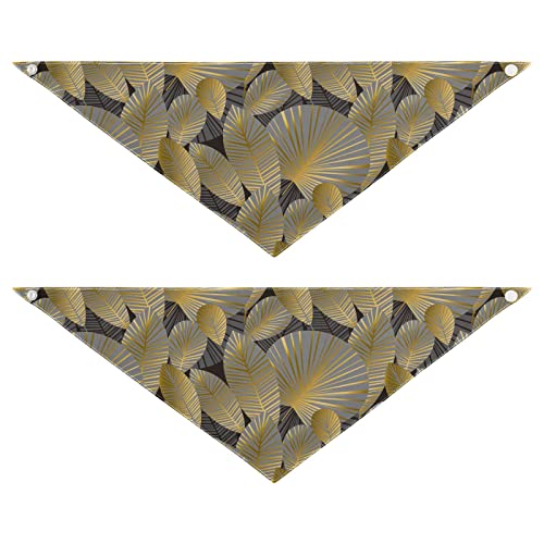 2 Stück Hundehalstücher Haustier Bandana Schal Druckknopf Dreieck Lätzchen Halstuch Set Haustier Urlaub Zubehör Dekor für kleine bis große Welpen Hunde Katzen Mittel Elegant Gold Exotische Blätter Muster von Caihoyu