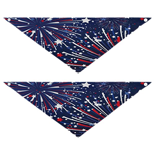 2 Stück Hundehalstücher Milch Seide Haustier Bandana Schal Druckknopf Dreieck Lätzchen Halstuch Set für kleine bis große Welpen Hunde Katzen großes Feuerwerk Blau Weiß Rot von Caihoyu