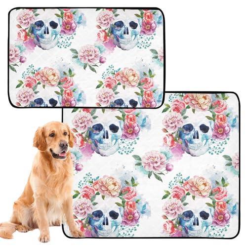 Hunde-Teppich für Hunde, schmutzige Füße, waschbar, rutschfeste Bodenmatte für Auto und Flugzeug, 61 x 91,4 cm + 91,4 x 106,7 cm, Pfingstrose, Aquarell, Totenkopf, Happy Halloween, Muster, Rose, 2 Hunde-Teppich für Hunde, schmutzige Füße, waschbar, rutschfeste Bodenmatte für Auto und Flugzeug, 61 x 91,4 cm + 91,4 x 106,7 cm, Pfingstrose, Aquarell, Totenkopf, Happy Halloween, Muster, Rose, 2 von Caihoyu