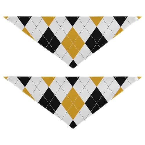 Hundehalstücher, 2 Stück, Druckknopf-Lätzchen, Taschentuch, niedliches Haustierzubehör für Hunde, Katzen, Argyle, Büffel, Karo, Schottland, Schwarz/Gelb von Caihoyu