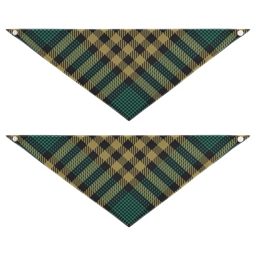 Hundehalstücher mit Druckknöpfen, Dreiecks-Lätzchen, Halstuch, niedliches Haustier-Urlaubszubehör, Dekoration für Hunde, Katzen, Schottland, Büffel, Schottenkaro, Schwarz, Gold, Grün, 2 Stück Hundehalstücher mit Druckknöpfen, Dreiecks-Lätzchen, Halstuch, niedliches Haustier-Urlaubszubehör, Dekoration für Hunde, Katzen, Schottland, Büffel, Schottenkaro, Schwarz, Gold, Grün, 2 Stück von Caihoyu