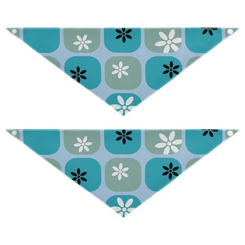 Hundehalstücher mit Druckknopf, weich, niedliches Haustierzubehör für Hunde und Katzen, kariert, modisch, blaue Blume, 2 Stück von Caihoyu
