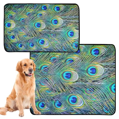 Hundematte, waschbar, rutschfest, für Autositz, 61 x 91,4 cm + 91,4 x 106,7 cm, Pfauenmuster, Vogelfedern, 2 Stück Hundematte, waschbar, rutschfest, für Autositz, 61 x 91,4 cm + 91,4 x 106,7 cm, Pfauenmuster, Vogelfedern, 2 Stück von Caihoyu