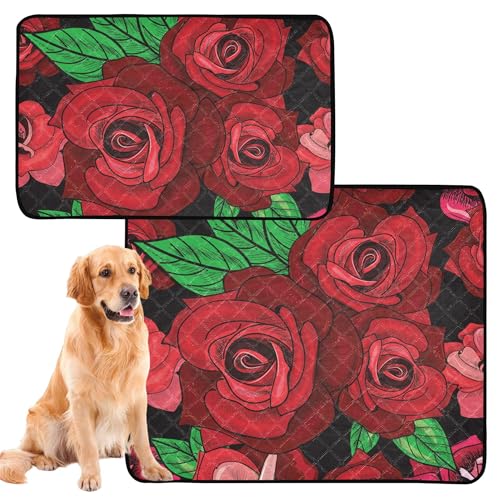 Hundematte für Hunde, waschbar, rutschfest, 61 x 91,4 cm + 91,4 x 106,7 cm, Blumen, rote Rosen, linear, 2 Stück Hundematte für Hunde, waschbar, rutschfest, 61 x 91,4 cm + 91,4 x 106,7 cm, Blumen, rote Rosen, linear, 2 Stück von Caihoyu