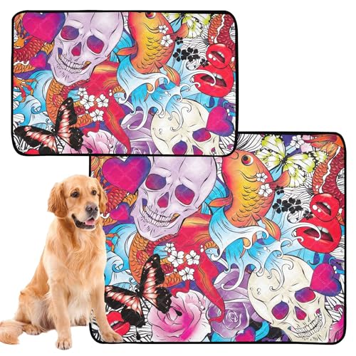 Hundematte für Hunde, waschbar, rutschfest, für draußen, 61 x 91,4 cm + 91,4 x 106,7 cm, Herzen, Totenkopf, Happy Halloween, rustikale Blumen, Safari-Schmetterlinge, 2 Stück Hundematte für Hunde, waschbar, rutschfest, für draußen, 61 x 91,4 cm + 91,4 x 106,7 cm, Herzen, Totenkopf, Happy Halloween, rustikale Blumen, Safari-Schmetterlinge, 2 Stück von Caihoyu