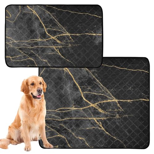 Hundematte für Katzen, Urinierunterlagen, extra groß, waschbar, rutschfeste Matte für Strand, 61 x 91,4 cm + 91,4 x 106,7 cm, Marmor-Vintage-Textur, Schwarz und Gold, 2 Stück Hundematte für Katzen, Urinierunterlagen, extra groß, waschbar, rutschfeste Matte für Strand, 61 x 91,4 cm + 91,4 x 106,7 cm, Marmor-Vintage-Textur, Schwarz und Gold, 2 Stück von Caihoyu