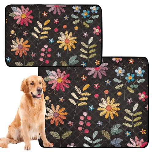 Hundematte für den Boden, rutschfeste Matte für den Innenbereich, 61 x 91,4 cm + 91,4 x 106,7 cm, Stickmuster, schöne bunte Blumen, 2 Stück Hundematte für den Boden, rutschfeste Matte für den Innenbereich, 61 x 91,4 cm + 91,4 x 106,7 cm, Stickmuster, schöne bunte Blumen, 2 Stück von Caihoyu