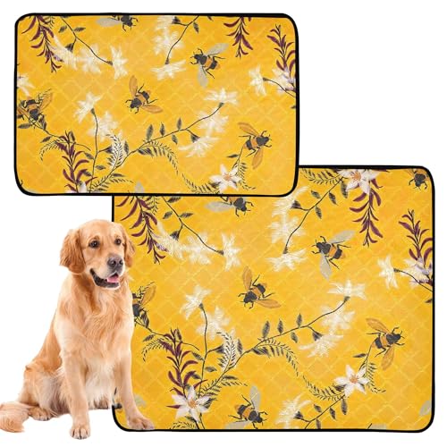 Hundematten, waschbar, rutschfest, 61 x 91,4 cm + 91,4 x 106,7 cm, stilvolle Stickerei, Biene, Glück, Landhaus-Schmetterling, rustikale Blumen, Gelb, 2 Stück Hundematten, waschbar, rutschfest, 61 x 91,4 cm + 91,4 x 106,7 cm, stilvolle Stickerei, Biene, Glück, Landhaus-Schmetterling, rustikale Blumen, Gelb, 2 Stück von Caihoyu