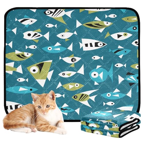 Katzendecke, waschbar, rutschfest, für den Innenbereich, 61 x 91,4 cm + 91,4 x 106,7 cm, Cartoon-Fisch, Jungen, Blau, 2 Stück Katzendecke, waschbar, rutschfest, für den Innenbereich, 61 x 91,4 cm + 91,4 x 106,7 cm, Cartoon-Fisch, Jungen, Blau, 2 Stück von Caihoyu