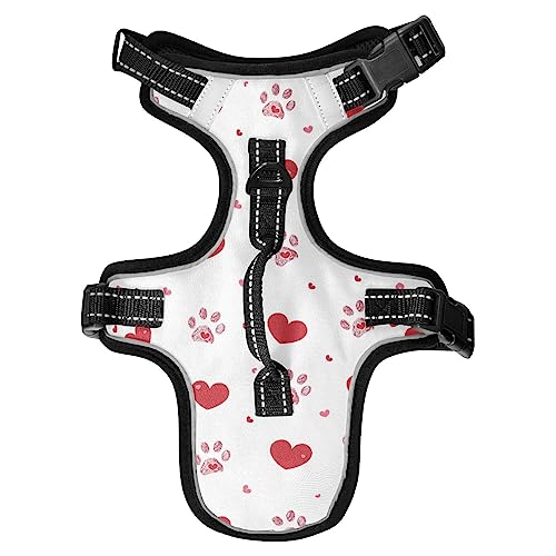 No Pull Hundegeschirr für kleine Hunde, verstellbar, Haustierweste, Geschirr mit Leine, reflektierender Frontclip, Weste mit Griff, einfache Kontrolle für kleine, mittelgroße und große Hunde, Katzen, Outdoor-Spaziergänge, rote Kritzel mit Pfotenabdruck No Pull Hundegeschirr für kleine Hunde, verstellbar, Haustierweste, Geschirr mit Leine, reflektierender Frontclip, Weste mit Griff, einfache Kontrolle für kleine, mittelgroße und große Hunde, Katzen, Outdoor-Spaziergänge, rote Kritzel mit Pfotenabdruck von Caihoyu