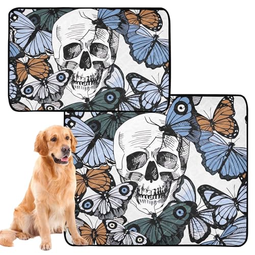Urinierdecke für Hunde, extra groß, waschbar, rutschfest, für Auto, 50,8 x 61 cm, Totenkopf, Happy Halloween, umgeben, mit Schmetterlingen bedeckt, 3 Stück Urinierdecke für Hunde, extra groß, waschbar, rutschfest, für Auto, 50,8 x 61 cm, Totenkopf, Happy Halloween, umgeben, mit Schmetterlingen bedeckt, 3 Stück von Caihoyu