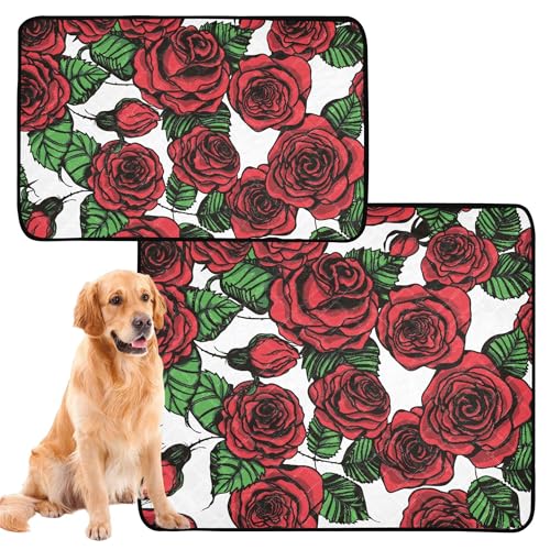 Uriniermatte für große Hunde, waschbar, wasserdicht, rutschfest, Bodenmatte für Auto und Flugzeug, 50,8 x 61 cm, rote Rosen, Blumen, 3 Stück Uriniermatte für große Hunde, waschbar, wasserdicht, rutschfest, Bodenmatte für Auto und Flugzeug, 50,8 x 61 cm, rote Rosen, Blumen, 3 Stück von Caihoyu