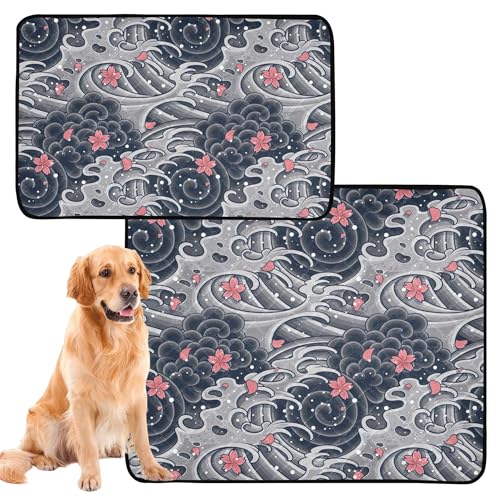 Uriniermatte für große Hunde, waschbar, wasserdicht, rutschfest, für Auto, 61 x 91,4 cm + 91,4 x 106,7 cm, japanisches Wellen-Kirschblütenmuster, Textil, 2 Stück Uriniermatte für große Hunde, waschbar, wasserdicht, rutschfest, für Auto, 61 x 91,4 cm + 91,4 x 106,7 cm, japanisches Wellen-Kirschblütenmuster, Textil, 2 Stück von Caihoyu