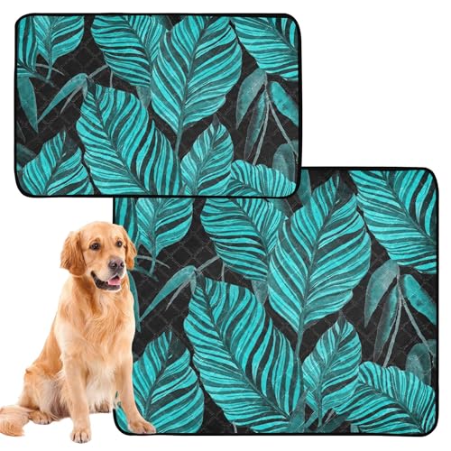 Uriniermatte für große Hunde, wiederverwendbar, rutschfeste Matte für Hunde, für Sofa, 61 x 91,4 cm + 91,4 x 106,7 cm, blaues Muster, tropische Blätter, Palmen, 2 Stück Uriniermatte für große Hunde, wiederverwendbar, rutschfeste Matte für Hunde, für Sofa, 61 x 91,4 cm + 91,4 x 106,7 cm, blaues Muster, tropische Blätter, Palmen, 2 Stück von Caihoyu