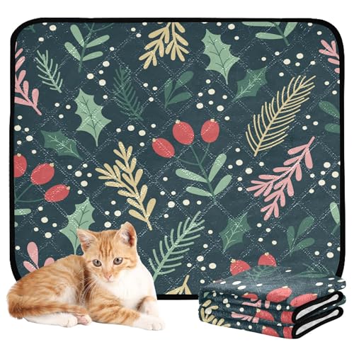 Wasserabsorbierende Matte für Hundenapf, Hundeteppich, waschbar, rutschfest, für Hunde am Strand, 61 x 91,4 cm + 91,4 x 106,7 cm, Weihnachtsmuster, Beeren, Stechpalmenblätter, 2 Stück Wasserabsorbierende Matte für Hundenapf, Hundeteppich, waschbar, rutschfest, für Hunde am Strand, 61 x 91,4 cm + 91,4 x 106,7 cm, Weihnachtsmuster, Beeren, Stechpalmenblätter, 2 Stück von Caihoyu