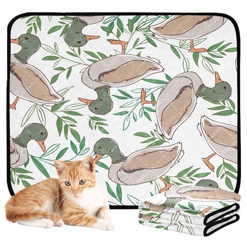 Wasserabsorbierende Matte für Hundenapf, Hundeunterlagen, waschbar, wasserdicht, rutschfeste Matte für Hunde, für Flugzeugkäfige, 61 x 91,4 cm + 91,4 x 106,7 cm, Entenmuster, 2 Stück Wasserabsorbierende Matte für Hundenapf, Hundeunterlagen, waschbar, wasserdicht, rutschfeste Matte für Hunde, für Flugzeugkäfige, 61 x 91,4 cm + 91,4 x 106,7 cm, Entenmuster, 2 Stück von Caihoyu