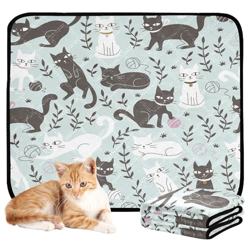 Wasserabsorbierende Matte für Hundenapf, Teppich für Hunde, schmutzige Füße, waschbar, rutschfest, für Auto, 50,8 x 61 cm, schwarze Katze, Weiß, niedlicher Cartoon, 3 Stück Wasserabsorbierende Matte für Hundenapf, Teppich für Hunde, schmutzige Füße, waschbar, rutschfest, für Auto, 50,8 x 61 cm, schwarze Katze, Weiß, niedlicher Cartoon, 3 Stück von Caihoyu