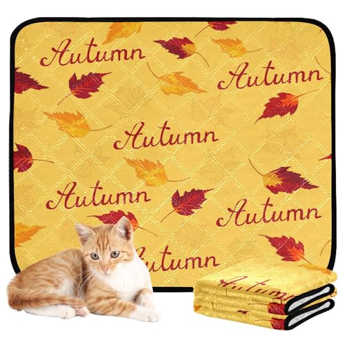 Wasserabsorbierende Matte für Hundenapf, Urinierdecken, waschbar, rutschfester Teppich für Boden, 50,8 x 61 cm, Ahornblätter, Herbstgelber Hintergrund, 3 Stück von Caihoyu