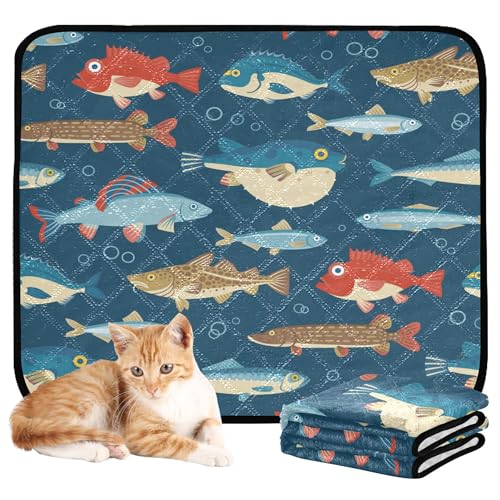 Wasserabsorbierende Matte für Hundenapf, groß, waschbar, Urinierunterlagen für Hunde, rutschfeste Bodenmatte für Auto, 50,8 x 61 cm, bunte Fische, 3 Stück Wasserabsorbierende Matte für Hundenapf, groß, waschbar, Urinierunterlagen für Hunde, rutschfeste Bodenmatte für Auto, 50,8 x 61 cm, bunte Fische, 3 Stück von Caihoyu