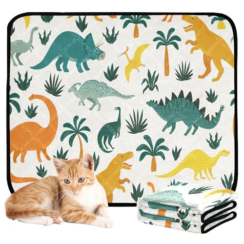 Wasserabsorbierende Matte für Hundenapf, waschbar, rutschfest, für Strand, 61 x 91,4 cm + 91,4 x 106,7 cm, handgezeichnete Dinosaurier und tropische Blätter, 2 Stück Wasserabsorbierende Matte für Hundenapf, waschbar, rutschfest, für Strand, 61 x 91,4 cm + 91,4 x 106,7 cm, handgezeichnete Dinosaurier und tropische Blätter, 2 Stück von Caihoyu