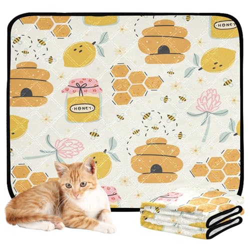 Wasserabsorbierende Matte für Hundenapf, waschbar, rutschfest, für Strand, 61 x 91,4 cm + 91,4 x 106,7 cm, niedliche Bienen, Glück, Gold, Zitrone, Honig, Waben, 2 Stück Wasserabsorbierende Matte für Hundenapf, waschbar, rutschfest, für Strand, 61 x 91,4 cm + 91,4 x 106,7 cm, niedliche Bienen, Glück, Gold, Zitrone, Honig, Waben, 2 Stück von Caihoyu
