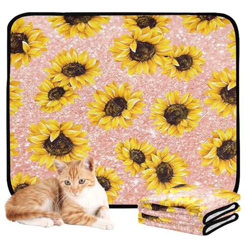 Wasserabsorbierende Matte für Hundenapf, waschbar, rutschfeste Matte für Haustierbett, 61 x 91,4 cm + 91,4 x 106,7 cm, goldene Sonnenblume, Glitzer-Rose, 2 Stück Wasserabsorbierende Matte für Hundenapf, waschbar, rutschfeste Matte für Haustierbett, 61 x 91,4 cm + 91,4 x 106,7 cm, goldene Sonnenblume, Glitzer-Rose, 2 Stück von Caihoyu
