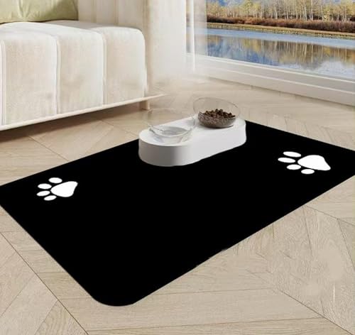 Caiyloxn Napfunterlage Hunde und Katzen Futternapf Unterlage 50 x 30 cm Anti-Rutsch Katzenfutter unterlage Schwarz Futterunterlage Katze von Caiyloxn