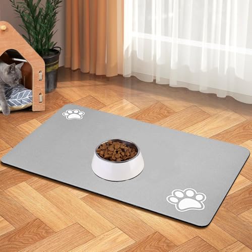Caiyloxn Napfunterlage Katze und Hund 60x40 cm Grau Hundenapf Unterlage rutschfest Futtermatte Hund für Haustier futternapf unterlage von Caiyloxn