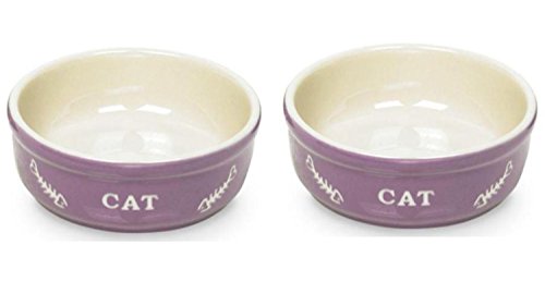 2 er Set Keramiknapf für Katzen - Futternapf und Wassernapf (lila/beige) von Cajou
