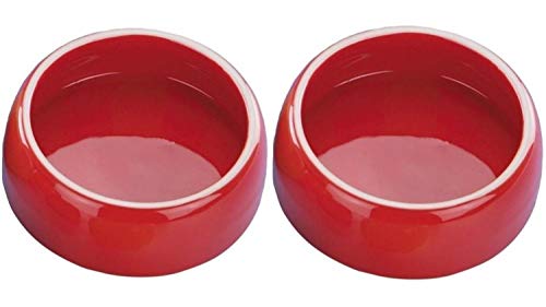 2 er Set Keramiknapf für Nager, Katzen und Hunde - Futternapf und Wassernapf (250 ml, rot) von Cajou