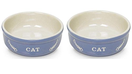 Cajou 2 er Set Keramiknapf für Katzen - Futternapf und Wassernapf (hellblau/beige) von Cajou