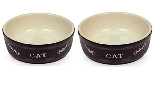 Cajou 2 er Set Keramiknapf für Katzen - Futternapf und Wassernapf (schwarz/beige) von Cajou