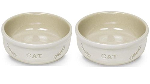 Cajou 2 er Set Keramiknapf für Katzen - Futternapf und Wassernapf (weiß/beige) von Cajou