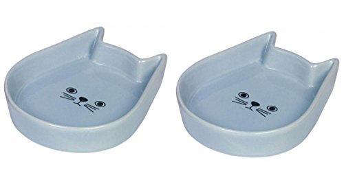 Cajou 2 x Keramiknapf für Katzen - Futternapf und Wassernapf Katzengesicht (Blau) von Cajou