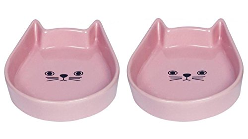 Cajou 2 x Keramiknapf für Katzen - Futternapf und Wassernapf Katzengesicht (Rosa) von Cajou