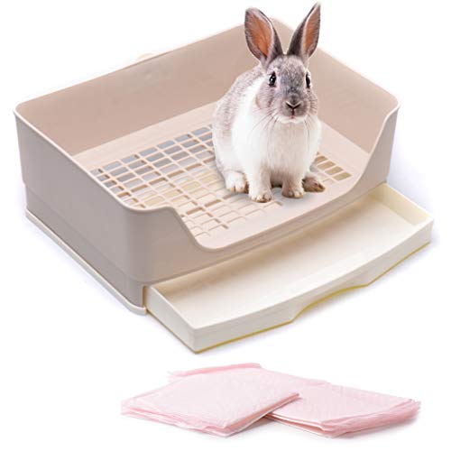 CALPALMY Große Kaninchenklo (40,6 x 30 x 16 cm) mit 4 ultrasaugfähigen HaustierToilettenTrainingspads – leicht zu reinigende Kaninchen und MeerschweinchenKatzentoilette mit Katzentoilette und von CalPalmy