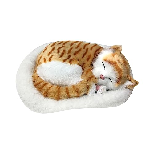 Mini-Kätzchen auf Pad | Simulation Plüsch schlafendes Katzenspielzeug | Mini-Kätzchen in Haustierunterlage mit Miau-Geräuschen, Mini-Katze zum Schlafen, Dekoration für Büro, Schreibtisch Handspielzeug von Calakono