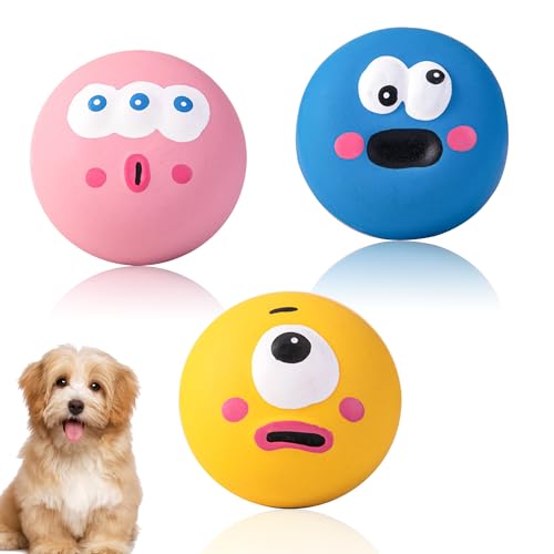 Quietschender Hundeball für Hunde, weiches Latex, für kleine Welpen, hohe Elastizität, Zahnreinigung, 5,5 cm, Rosa, Gelb, Blau, 3 Stück von Caldamn