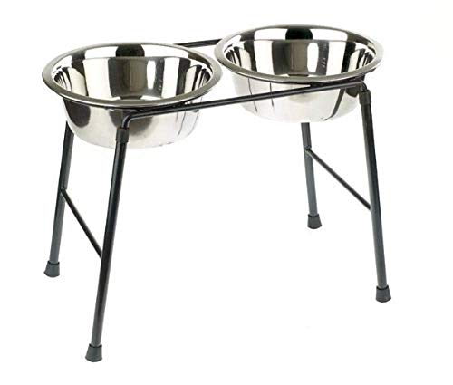 Classic Pet Products Doppel-Feeder Hochständer mit 2 x 1600 ml Edelstahlschalen, 300 mm hoch VIT-36757 von Caldex