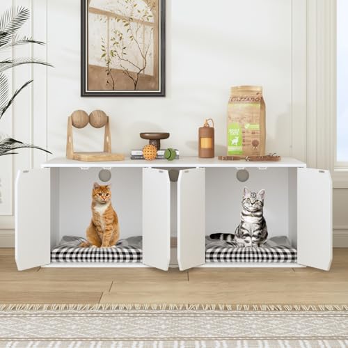 Caldion Katzenkäfig, Katzenkloschrank mit Katzenhöhle, Katzenschrank für Katzentoilette, Katzenklo mit 2 Löchern, 4 Türen, Katzenhaus, für Katze, Weiß, MDF, Wohnzimmer, Schlafzimmer, 110x52x43cm Caldion Katzenkäfig, Katzenkloschrank mit Katzenhöhle, Katzenschrank für Katzentoilette, Katzenklo mit 2 Löchern, 4 Türen, Katzenhaus, für Katze, Weiß, MDF, Wohnzimmer, Schlafzimmer, 110x52x43cm von Caldion
