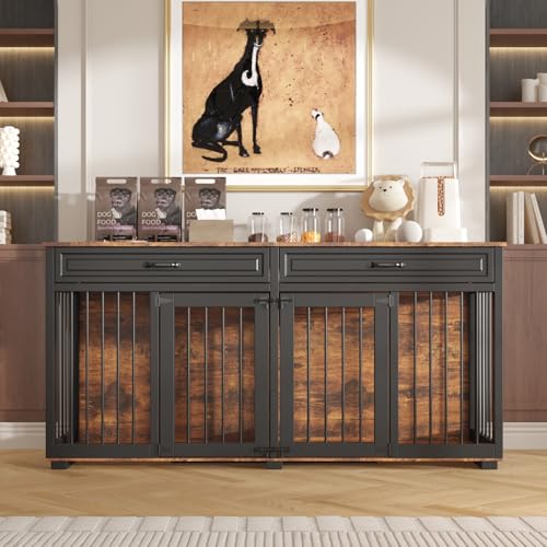 Hundekäfig mit 2 Schubladen und 2 Türen,Hundebox für Innenbereich,Hundehaus mit getrenntem Innenraum,Schwarz,MDF,160×60×80cm,Hundehütte für 2 Hunde Hundekäfig mit 2 Schubladen und 2 Türen,Hundebox für Innenbereich,Hundehaus mit getrenntem Innenraum,Schwarz,MDF,160×60×80cm,Hundehütte für 2 Hunde von Caldion