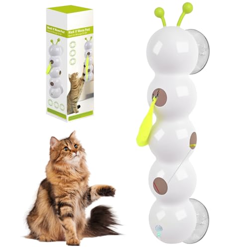 Wusel Wurm Katzenspielzeug, Interaktives Katzenspielzeu Wuselwurm Saugnapf Intelligent für Katzen, Elektrisch Wurmreiz Wand Fenster Montiert Katzen Spielzeug mit Pelziger Schwanz für Kitten Cat von Calenxy