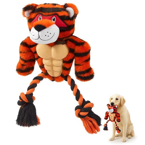 Plüschtiger quietschendes Hundespielzeug, kleine mittelgroße Hunderassen - langlebiges interaktives Zerr-T-Shirt-Seil, Plüschspielzeug für aggressive Kauer, Welpenzahnen, Übung, Training, Langeweile, von Calibonbon